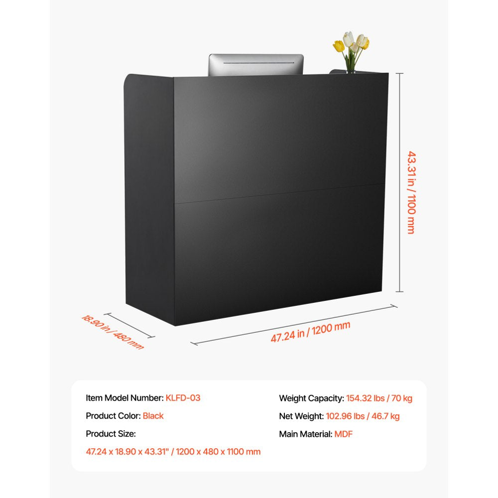 KLFD-03 - Durable Black Reception Desk with Lockable Storage, 47.24" x 18.90" x 43.31"