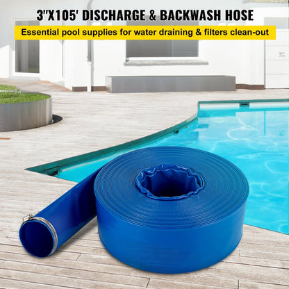 SPDH-5763 - 3" x 105' Heavy Duty PVC Discharge Hose with Clamps