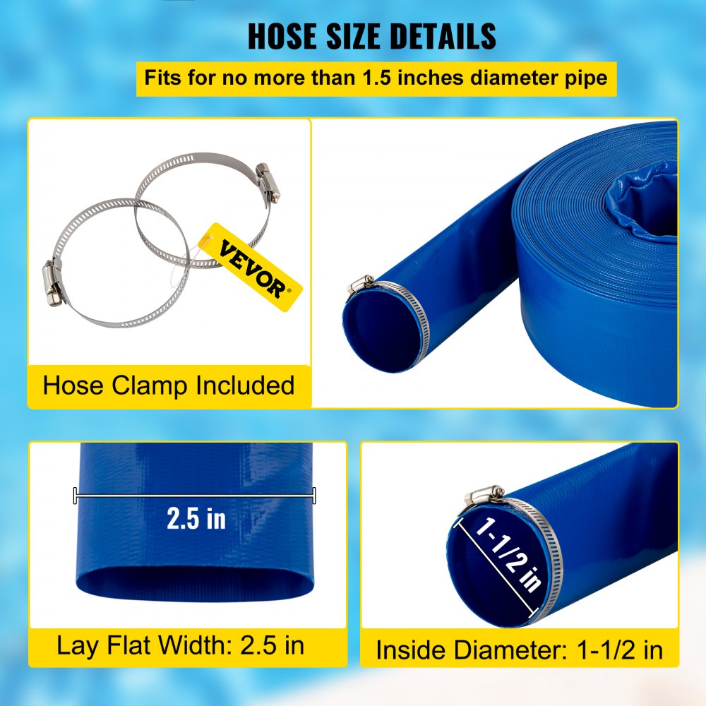 SPDH-8736 - 1.5" x 105' Heavy-Duty PVC Discharge Hose with Clamps