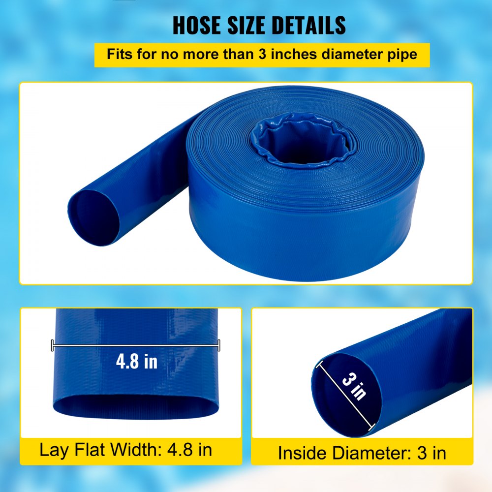 SPDH-8449 - 3" x 53' Heavy-Duty PVC Discharge Hose, Flexible & Durable