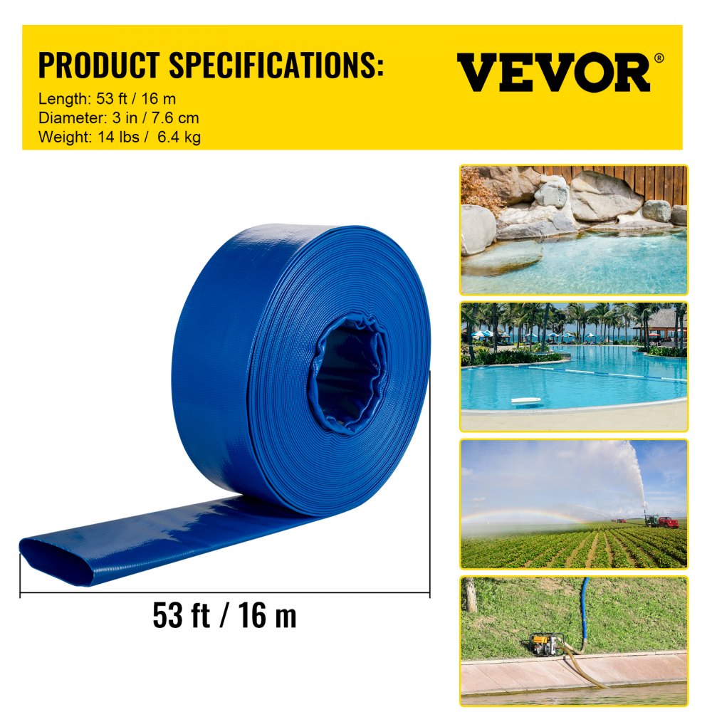SPDH-8449 - 3" x 53' Heavy-Duty PVC Discharge Hose, Flexible & Durable