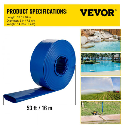 SPDH-8449 - 3" x 53' Heavy-Duty PVC Discharge Hose, Flexible & Durable