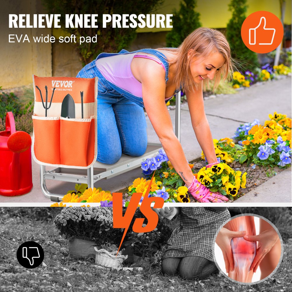 JK601 - Foldable Garden Kneeler and Seat with Tool Bag, Supports 330 lbs