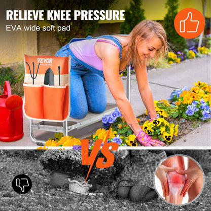 JK601 - Foldable Garden Kneeler and Seat with Tool Bag, Supports 330 lbs
