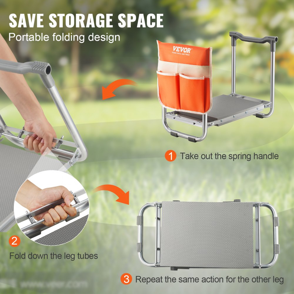 JK601 - Foldable Garden Kneeler and Seat with Tool Bag, Supports 330 lbs