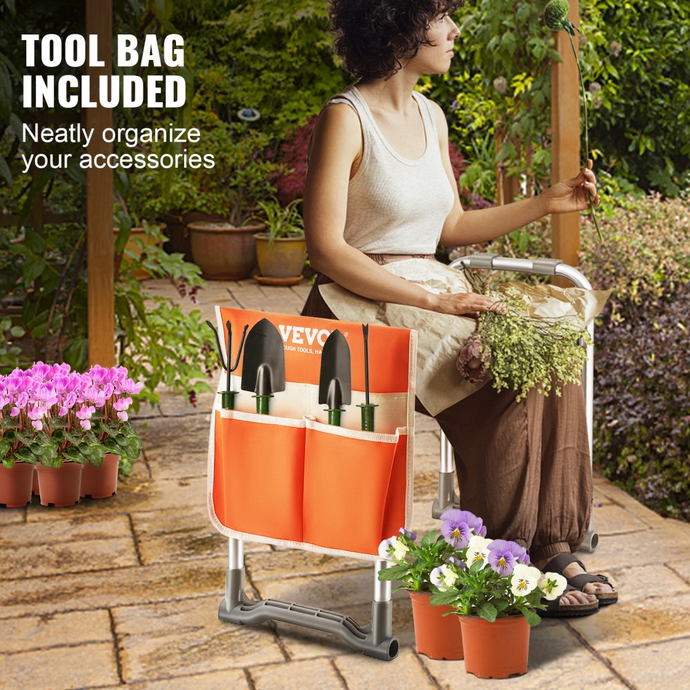 JK601 - Foldable Garden Kneeler and Seat with Tool Bag, Supports 330 lbs