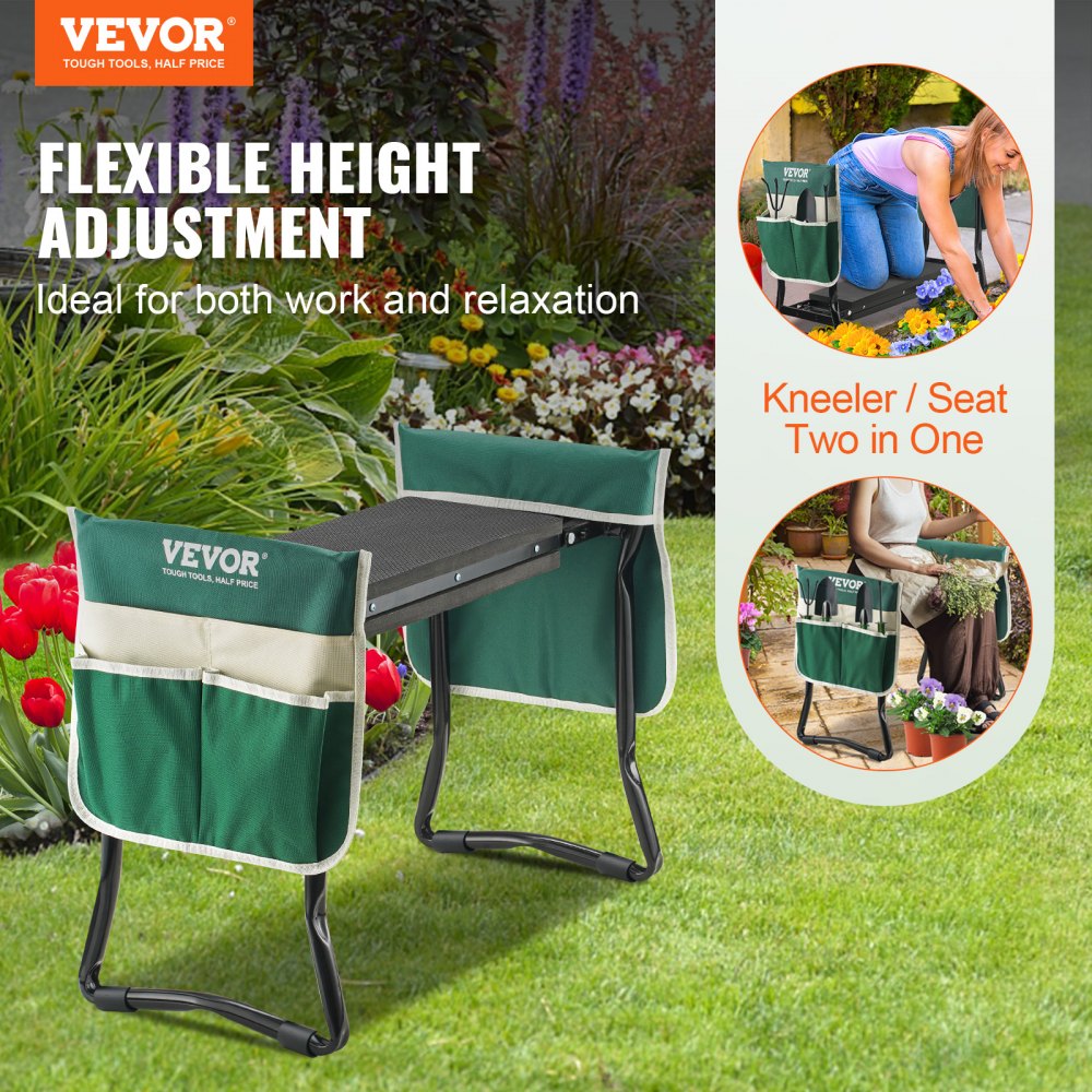 JK603 - Foldable Gardening Kneeler with 330 lbs Capacity & Tool Pouches