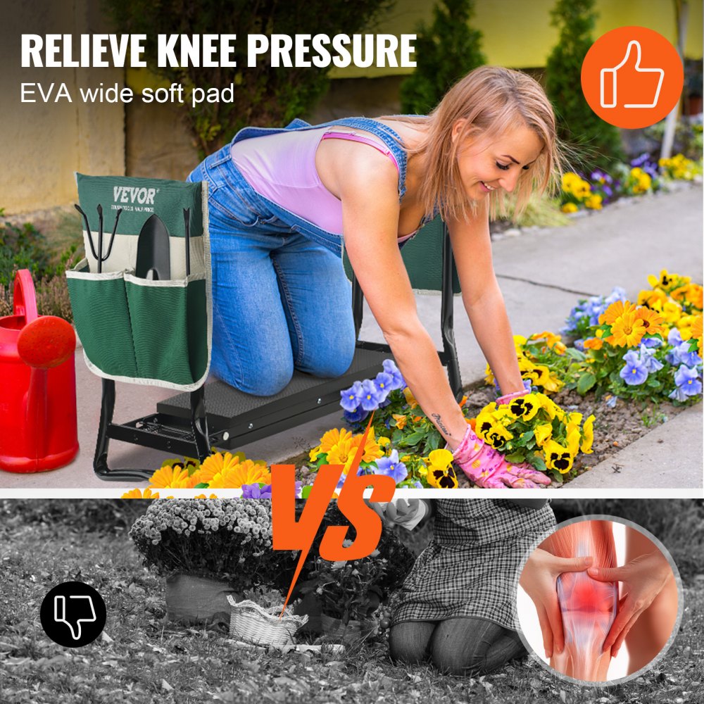 JK603 - Foldable Gardening Kneeler with 330 lbs Capacity & Tool Pouches