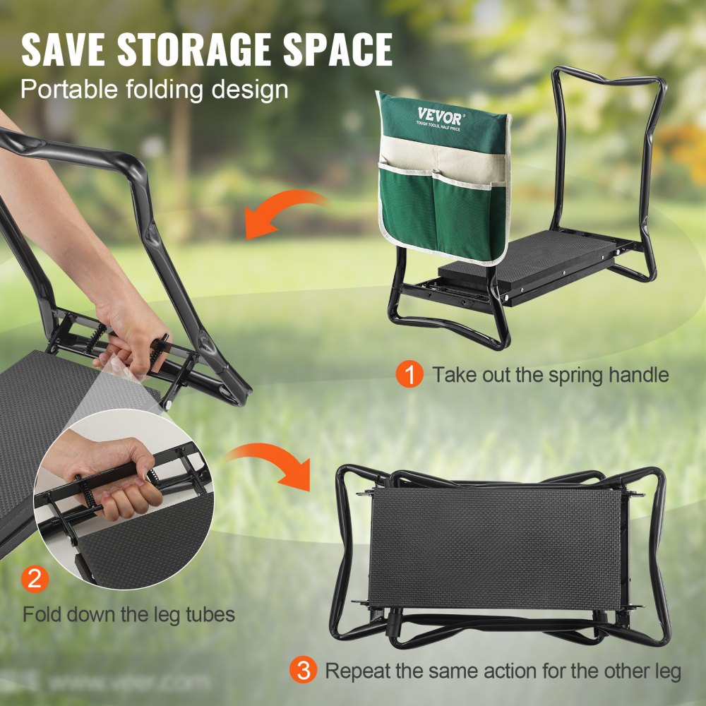 JK603 - Foldable Gardening Kneeler with 330 lbs Capacity & Tool Pouches