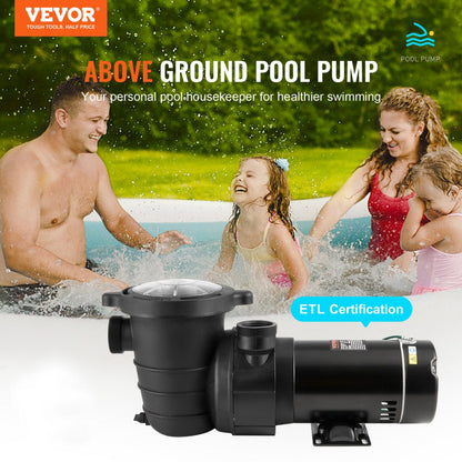 HAP750 - 1HP VEVOR Pool Pump, 80 GPM, Quiet & Durable Design