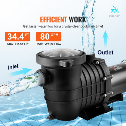 HBP750II - 80 GPM Above-Ground Pool Pump for Efficient Cleaning
