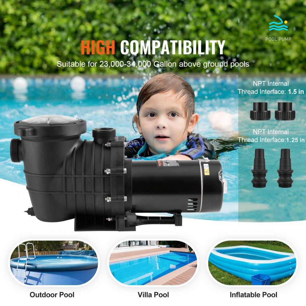 HBP1100II - 1.5 HP Above Ground Pool Pump for 34,000 Gallons