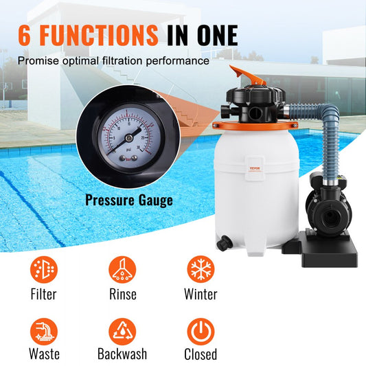 HFP250A-10 - VEVOR 10" Sand Filter Pump, 1585 GPH Efficiency for Pools