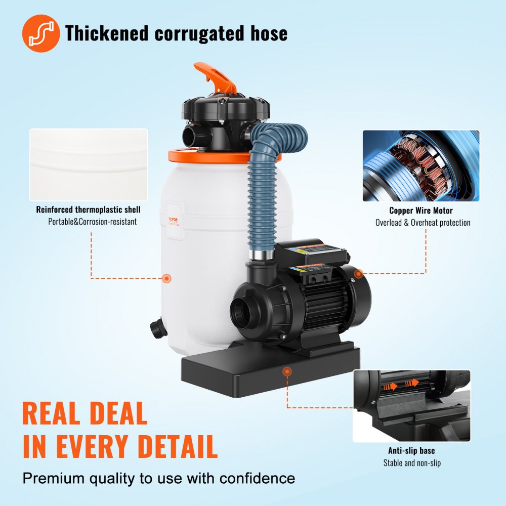 HFP250A-10 - VEVOR 10" Sand Filter Pump, 1585 GPH Efficiency for Pools