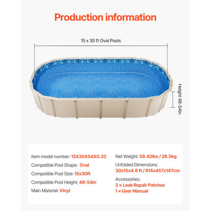 15X30X54X0.32 - Durable Vinyl Liner for 15x30 ft Oval Pools