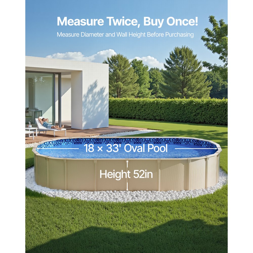 18X33X52X0.32 - Durable 18x33ft Oval Vinyl Pool Liner, 52in Wall Height