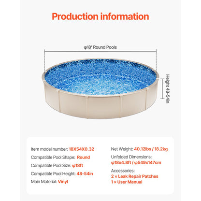 18X54X0.32 - Durable 18ft Vinyl Pool Liner for 54in Wall Pools