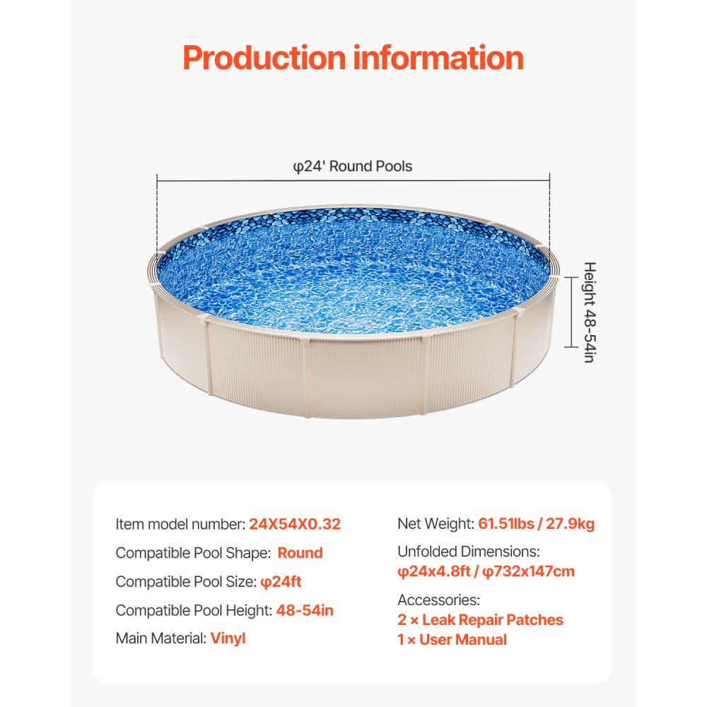 24X54X0.32 - Durable 24ft Round Vinyl Pool Liner for 54in Walls