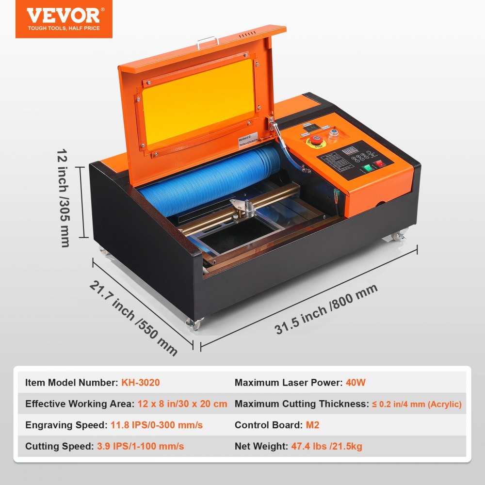 KH-3020 - 12x8" VEVOR 40W Laser Engraver with USB Connectivity