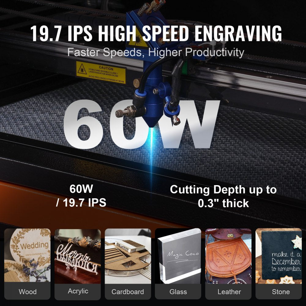 KH6040 - 60W CO2 Laser Engraver, 16x24 in Work Area, Ready to Use