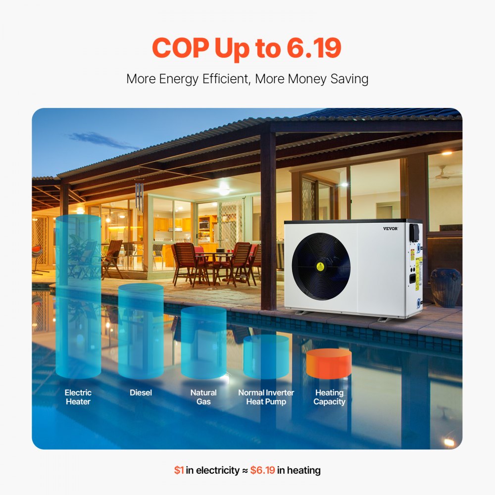 VDPYCA-110 - Electric Pool Heat Pump, 35830 BTU, Quiet & Efficient Heating