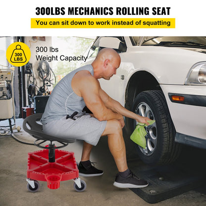 VVCCPDSJ4L - Adjustable 19" Rolling Stool with 300 LBS Capacity and Storage