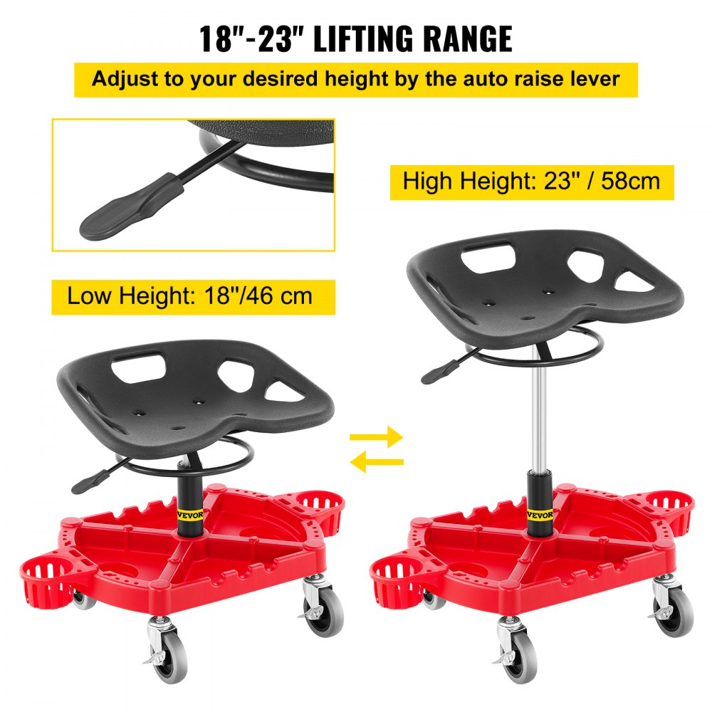 VVCCPDSJ4L - Adjustable 19" Rolling Stool with 300 LBS Capacity and Storage