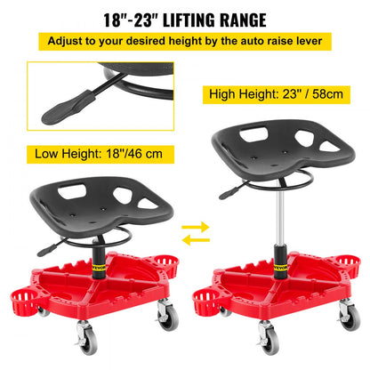 VVCCPDSJ4L - Adjustable 19" Rolling Stool with 300 LBS Capacity and Storage