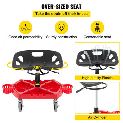 VVCCPDSJ4L - Adjustable 19" Rolling Stool with 300 LBS Capacity and Storage