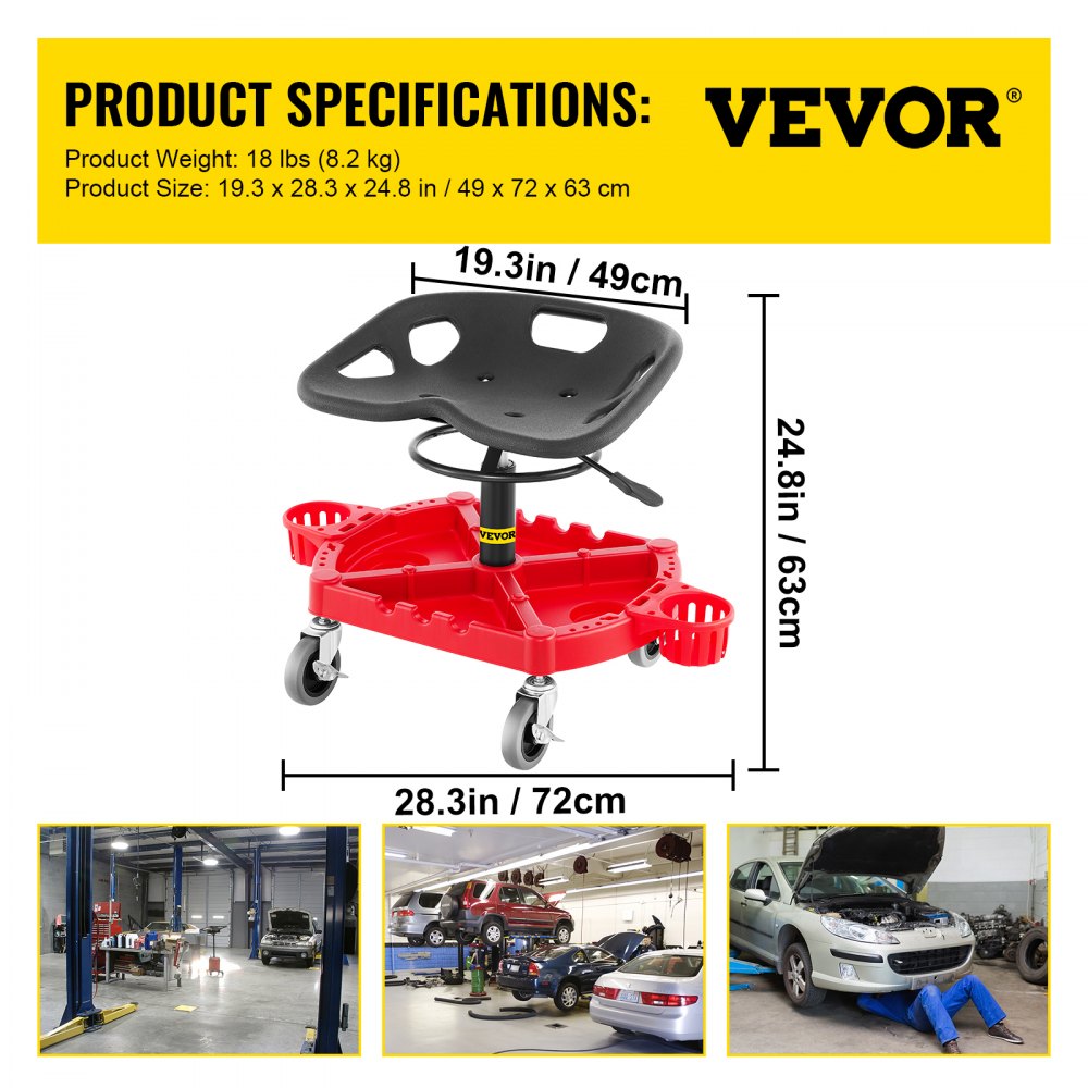 VVCCPDSJ4L - Adjustable 19" Rolling Stool with 300 LBS Capacity and Storage