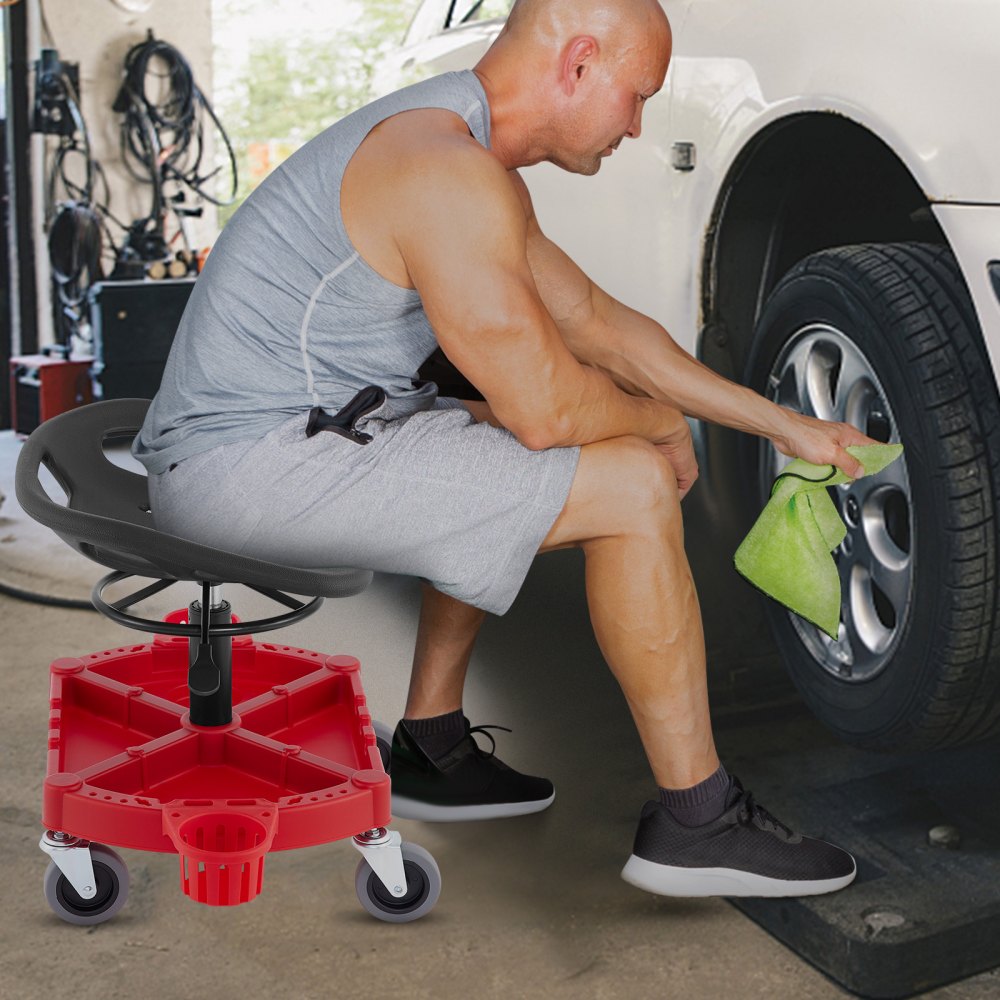 VVCCPDSJ4L - Adjustable 19" Rolling Stool with 300 LBS Capacity and Storage