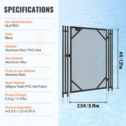 NLGTR01 - Durable 4x2.5 FT Aluminum Pool Fence Gate with Safety Latch