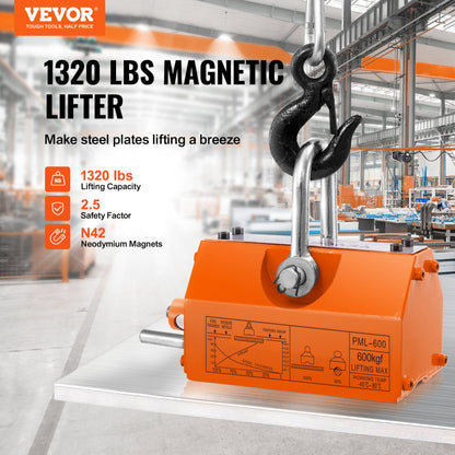 PML-600 - 1320 lbs VEVOR Heavy-Duty Magnetic Lifter with Neodymium Strength
