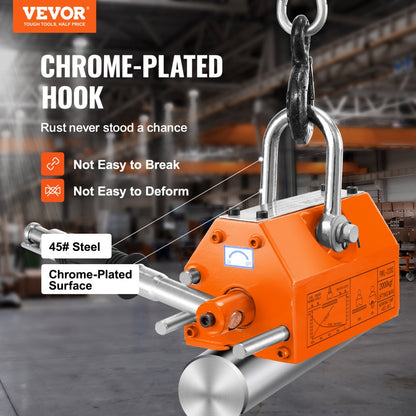 PML-2000 - 4400lbs Magnetic Lifter with Safety Handle & Chrome Hook