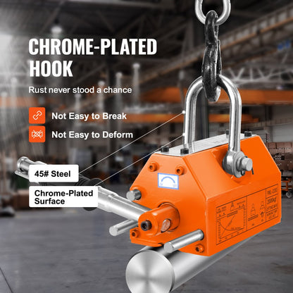 PML-2000 - 4400lbs Magnetic Lifter with Safety Handle & Chrome Hook