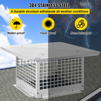 VV-YCZ-1313 - Durable 13" x 13" Stainless Steel Chimney Cap with Adjustable Fit