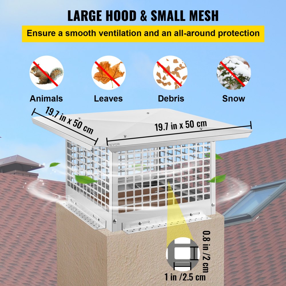 VV-YCZ-1313 - Durable 13" x 13" Stainless Steel Chimney Cap with Adjustable Fit