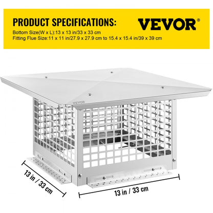 VV-YCZ-1313 - Durable 13" x 13" Stainless Steel Chimney Cap with Adjustable Fit