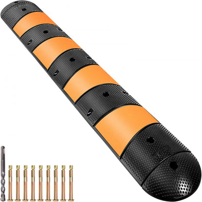 VV-GXB-JSD 72YC 1PCS+2DG - Durable 72" Rubber Speed Bump with Reflective Accents