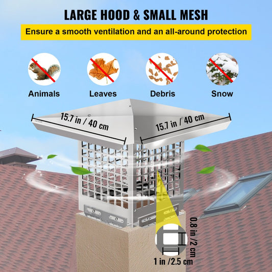 VV-YCZ-88 - 8" x 8" Adjustable Stainless Steel Chimney Cap for Outdoor Protection