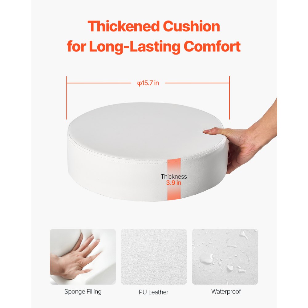 MST001-W - 15.7" Round Rolling Stool, 3.9" Cushion, 450 lbs Capacity