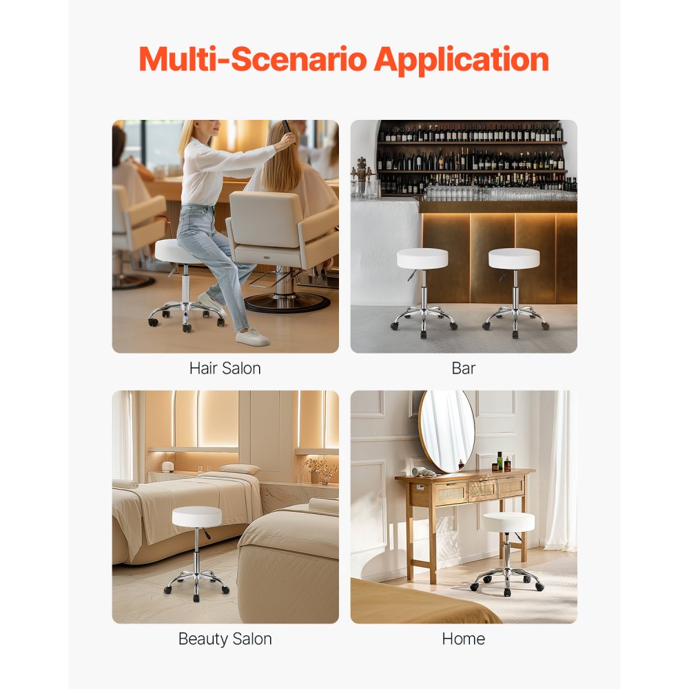 MST001-W - 15.7" Round Rolling Stool, 3.9" Cushion, 450 lbs Capacity