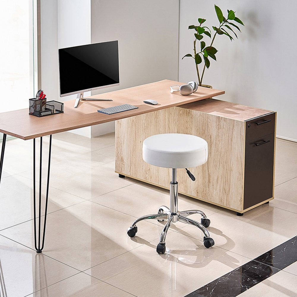 MST001-W - 15.7" Round Rolling Stool, 3.9" Cushion, 450 lbs Capacity