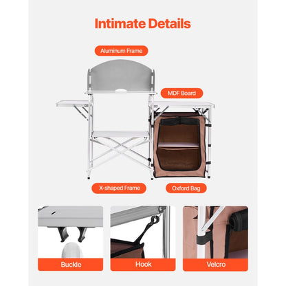 010780317841 - Portable Aluminum Camping Kitchen Table with Shelves and Carry Bag