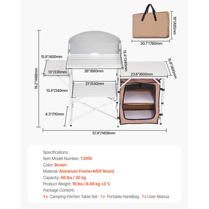 010780317841 - Portable Aluminum Camping Kitchen Table with Shelves and Carry Bag