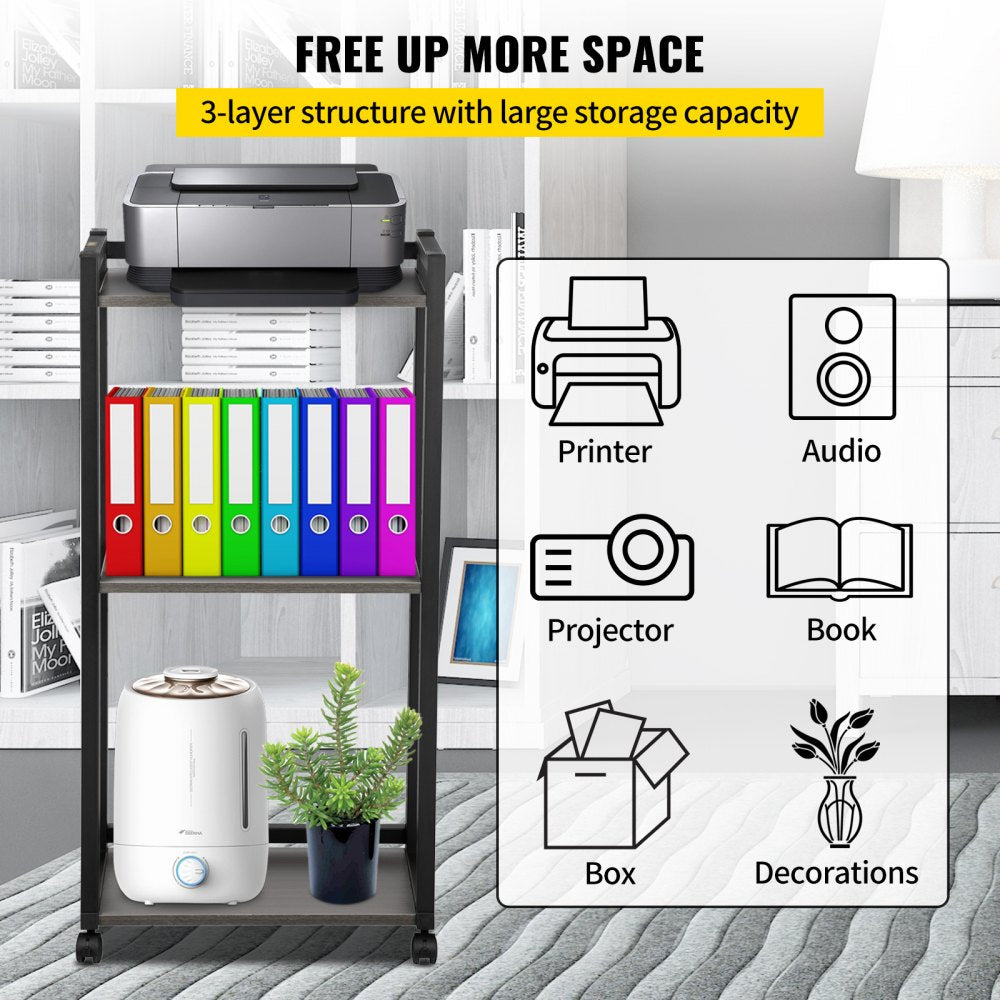DYJZJ-004 - 3-Tier Rolling Printer Stand with Adjustable Height, 42” Tall