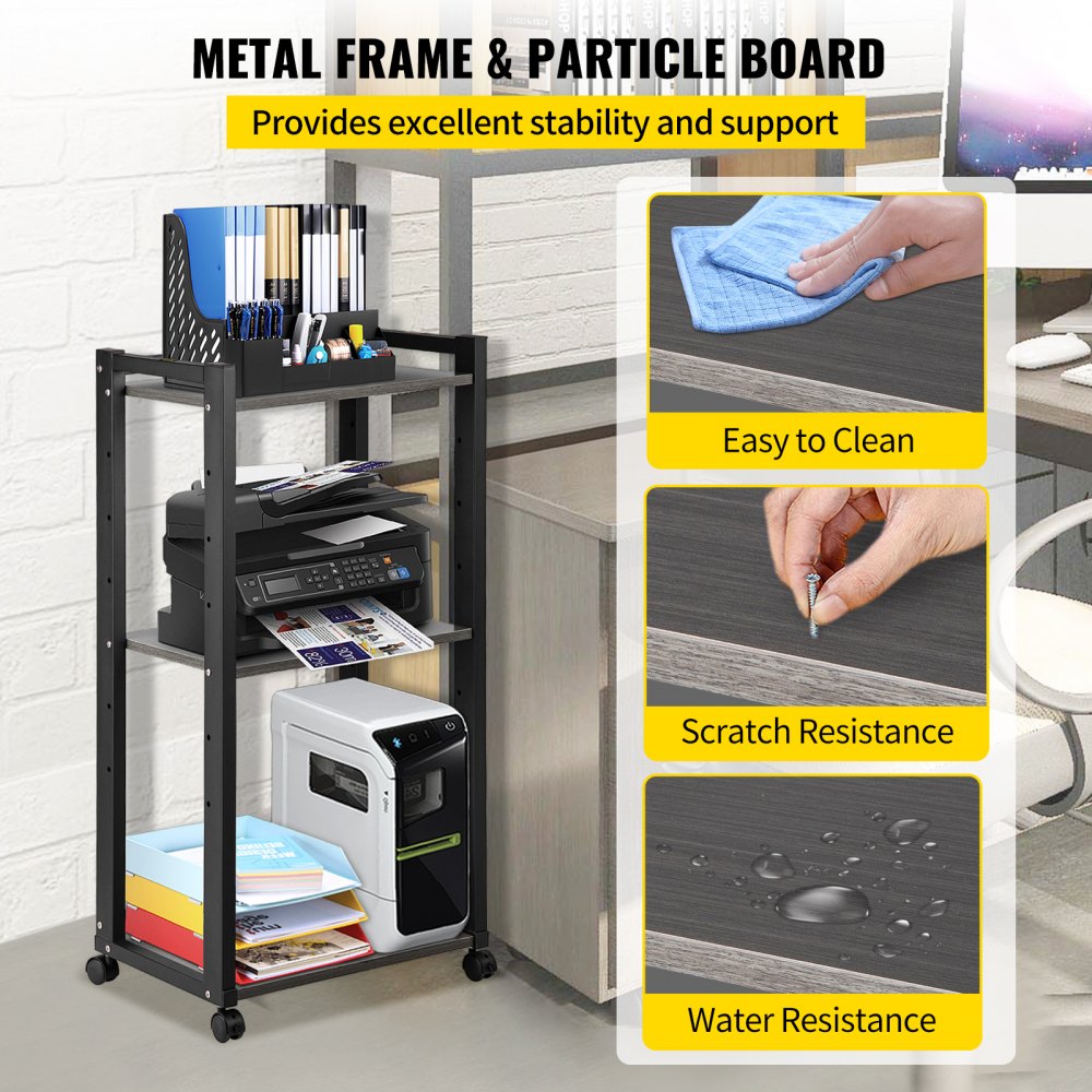 DYJZJ-004 - 3-Tier Rolling Printer Stand with Adjustable Height, 42” Tall