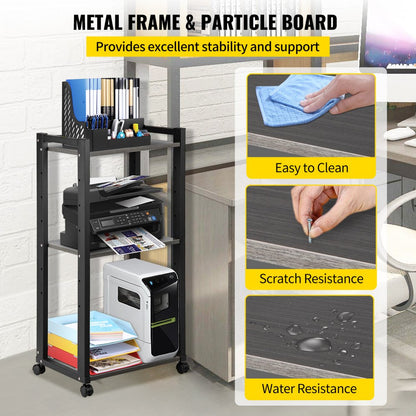 DYJZJ-004 - 3-Tier Rolling Printer Stand with Adjustable Height, 42” Tall