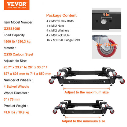 GZB88095 - 1500 lbs VEVOR Mobile Base, Adjustable 20.7" x 23.7" to 28" x 33.5"