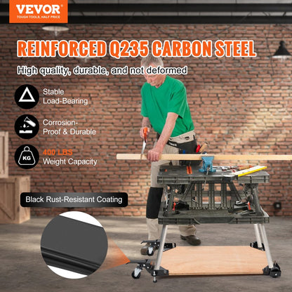 GZB88096 - Heavy-Duty Adjustable Mobile Base for Woodworking Tools, 400 lbs Capacity